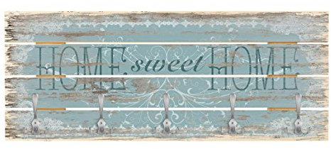 Bilderwelten Wandgarderobe aus Holz Sweet Home Haken Chrom Quer 40 x 100 cm