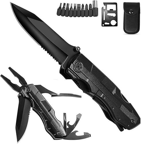 ORSIFOW Multifunktions Taschenmesser, 16 in 1 Multitool Taschenwerkzeug mit Zange Klappmesser Flaschenoeffner für Camping,Wandern (Black)