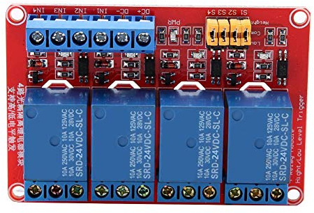 Módulo de Relé de 4 Canales 5V/12V/24V, Tarjeta Optoacopladora con Disparador Alto y Bajo, para Automatización de Hogar, y Proyectos DIY, Estable y Seguro (24V