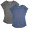 icyzone T-Shirts de Sport Femme à Manche Courtes Tops de Course à Pied Fitness Jogging Tee Shirts, Lot de 2 (S, Gris Foncé/Bleu)