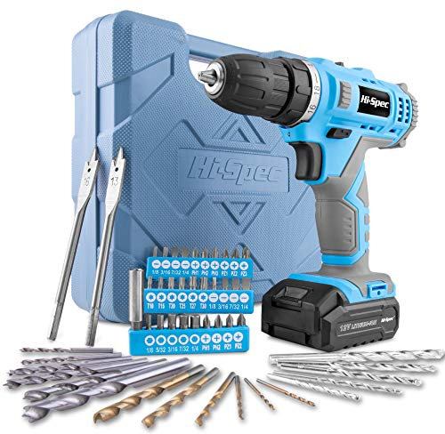 Hi-Spec 50-tlg. Akkubohrmaschinenset mit 12V Bohrer in Blau und den gängigsten Holz-, Metall- und Steinbohraufsätzen in einer praktischen Box