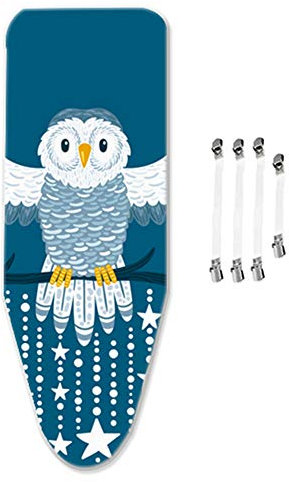 ZJBKX Bügelbrettbezug 5mm mit extra Dicker Polsterung, Bügelbrettbezug versengungsresistent beschichtet, mit 4 Clips, Eule 125x45