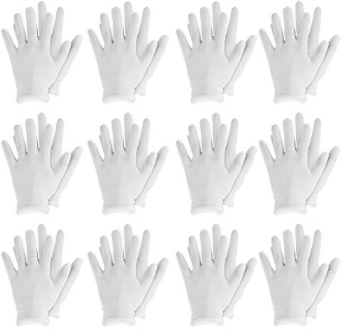 Freebily Weiße Handschuhe Baumwolle Stoffhandschuhe Atmungsaktiv Care Baumwollhandschuhe für Ekzeme Hautpflege Schmuck Untersuchen Tägliche Arbeit Weiß C 12 Paar