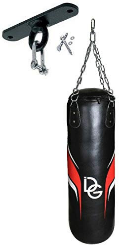 Deba® Boxsack aus Rindsleder Cowhide Sandsack Punchingsack Boxen MMA Kampfsport mit Zubehör Stahlkette Swivel (150x35)