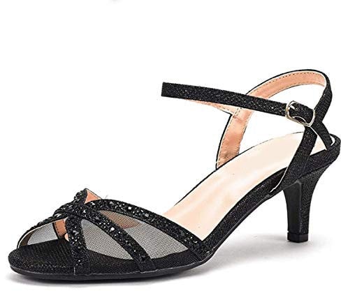 Womens Diamante High Heel Mules Ladies Bridal Wedding Shoes Evening Party Prom Occasion Heeled Strappy Sparkly Dress Sandals Ankle Strap Fashion Heels Shoes Black Glitter