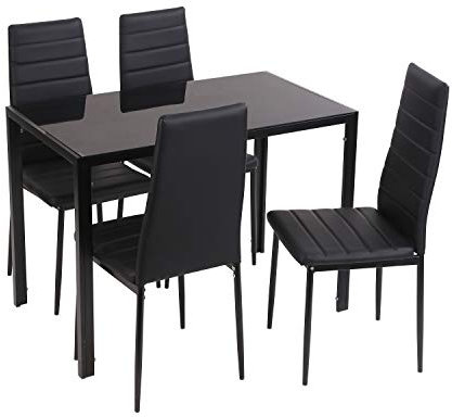 Noorsk Design Conjunto de Mesa de Cocina 105x60 + 4 sillas Clasik (Negro-Negro)