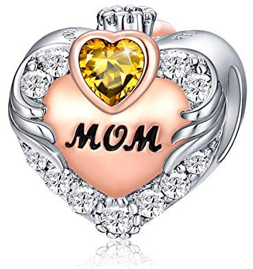 FOREVER QUEEN November Geburtsstein Mutter Charm Bead für Armband 925 Sterling Silber Liebe Herz Mum Charms Anhängerfür Armband, Beste Geburtstagsgeschenk für Mama mit Schmuckschatulle