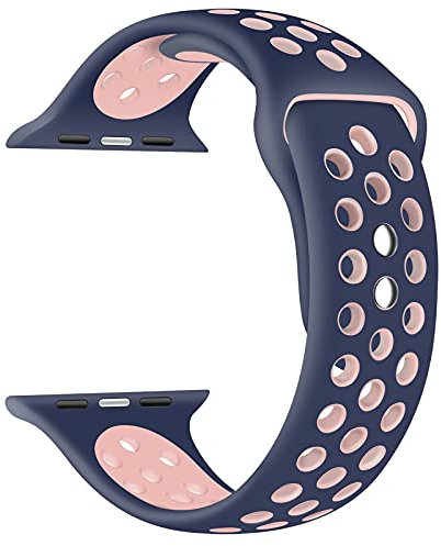 EWENYS Bracelet de Sport en Silicone pour Apple Watch, compatible avec Apple Watch série 8 7 41mm, série 6 5 4 SE 40mm, série 3 2 1 38mm Nike,Rose bleu