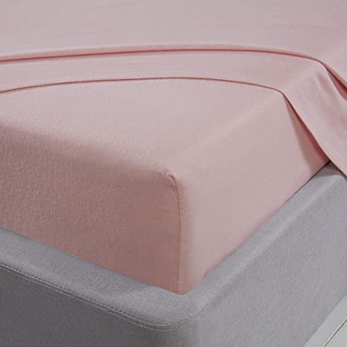Sleepdown Lenzuolo con angoli in 100% flanella di cotone spazzolato, biancheria da letto di lusso, morbido e confortevole, 25 cm, rosa cipria, super king, 5056242833932