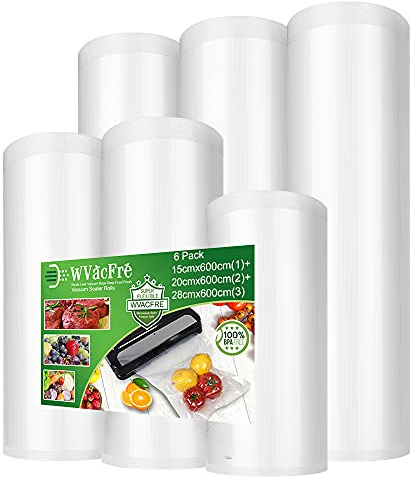 WVacFre 6 Vakuumfolienrollen 15/20/28cmx6m Sous Vide Lebensmittel | 15x600cm(1)+20x600cm(2)+28x600cm(3) BPA-frei,LFGB,Kochfest und Sous Vide Gefrierbeutel,Profi Vakuumierbeutel Lebensmittel