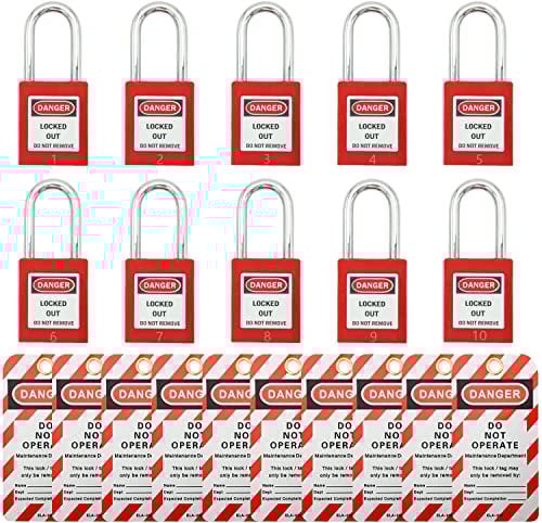 SAFBY Loto Safe Vorhängeschlösser für Lock Out Tagout Stationen und Geräte mit der Nummer 1-10, 10 verschiedene Schlösser mit 10 Anhängern