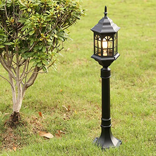 Mengjay Trade Lampadaire Extérieur Design Classique Lampadaire de jardin en Aluminium moulé à LED Lanterne en antique dans un style rustique étanche IP23 1xE27 lampe sur pied idéale pour Terrasse (A)