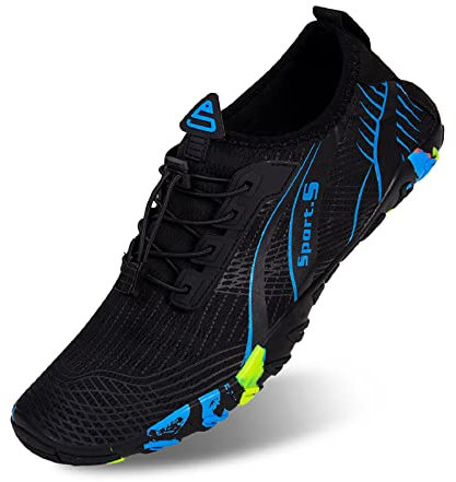 IceUnicorn Strandschuhe Badeschuhe Damen Herren Schwimmschuhe Aquaschuhe Sommer Schnell Trocknend Surfschuhe(Schwarz Blau,42EU)