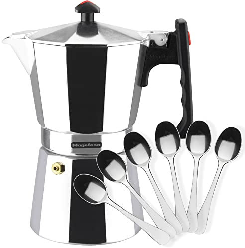 MAGEFESA Colombia - Cafetera Italiana de 9 Tazas, 450ml, Incluye 6 Cucharas Moka, Aluminio Extra Grueso, Todo Tipo de Cocinas, EXCEPTO INDUCCIÓN