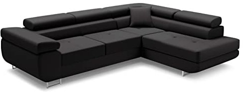 A-dekor home Ecksofa Antonia L-Form Schlafsofa Wohnlandschaft Links/Rechts Couch, Bettkasten,Schlaffunktion, 3 verstellbaren Kopfstützen, Riviera 100 - Schwarz (Rechts)