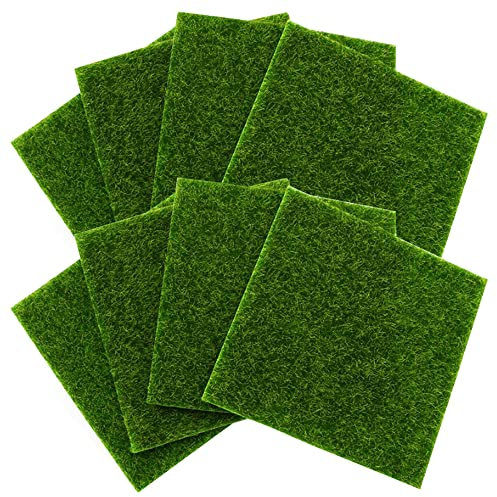 Lowats Künstliche Rasen 8 Stück Kunstrasen Künstliche Grasmatte Künstliche Moos Deko Kunstrasenteppich Garten Kunstrasen Verzierung Simulation Rasen für Miniatur Dekoration 15x15 cm