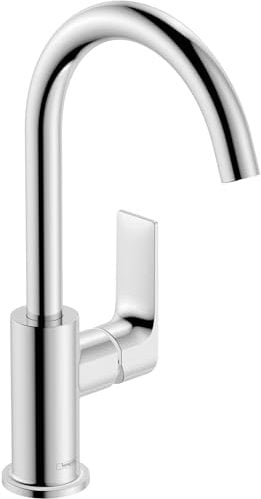 hansgrohe Waschtischarmatur Rebris E, Wasserhahn Bad mit Auslauf Höhe 210 mm, mit Zugstange, Badarmatur wassersparend, 120° drehbar, Chrom