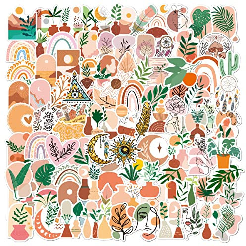 Vintage Böhmen Sticker 100 Stücke, Retro Vinyl Boho Aufkleber für Scrapbook Laptop Helm Koffer Skateboard
