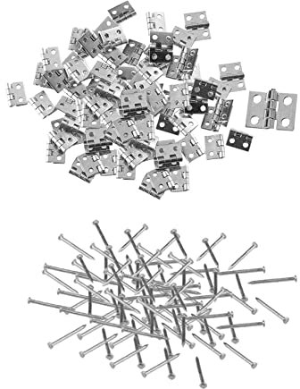 50 Pcs Mini Metal Hinges Mini Copper Hinge Miniature Small fold DIY Miniature Furniture Dollhouse with Hinge Nails,Silver,8x10mm