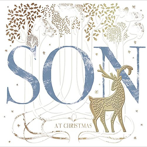 Son at Christmas GFestive Gold Foiled Deer Christmas Card Xmas Greeting Cards 496530