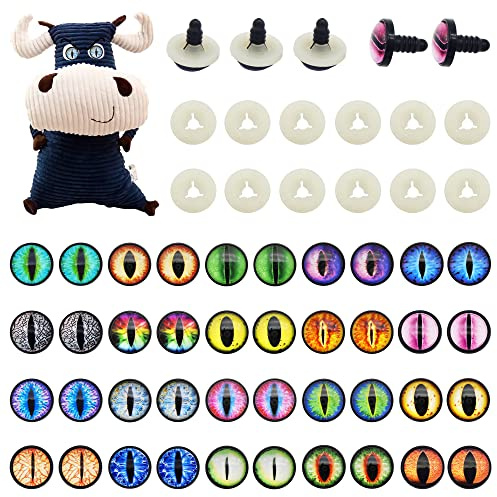 Julie Wang 24 mm 20 Paar Sicherheitsaugen Drachen Puppe gefüllte Tiere Repair Augen mit Dichtung Prozess Herstellung Schlitz Pupille Katze Schlange Auge Amigurumi Häkelspielzeug