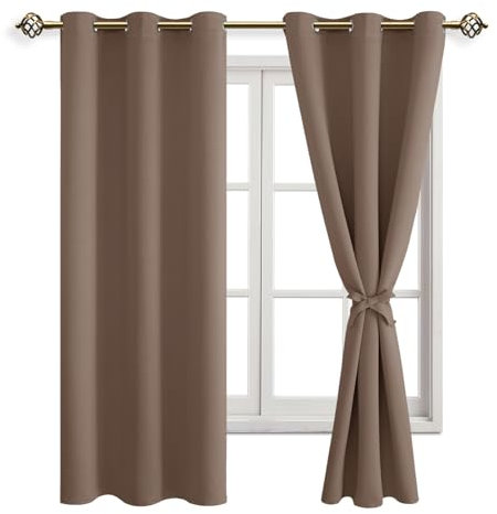 JIUZHEN Blickdicht Vorhänge Verdunkelungsgardinen mit Raffhalter Khaki Gardinen Ösenvorhang für Schlafzimmer Wohnzimmer Verdunkelungsvorhang, Cappuccino, 2 Stück, 160x106cm(HxB)