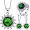 KnSam Schmuckset Hochzeit 4pcs, Anhänger Sonneblumen Damen Halsketten Set, Hochzeitringset Versilbert Ohrringe mit Zirkonia Grün - Silber, Gr.62 (19.7)