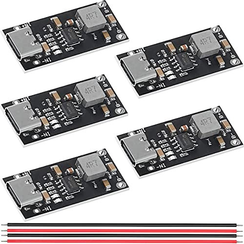 Youmile 5 pcs Lithium battery charging board 3A Polymer Ternary Lithium Battery Quick Fast Charging Board Type-C USB Input High Current IP2312 CC/CV Mode 5V To 4.2V with 26AWG Red and black cable