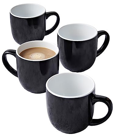 HOMELOX Glossy Set of 4 Tea Coffee Mugs Cups Kitchenware Quality Stoneware Hot Drink Mug Set (Black)