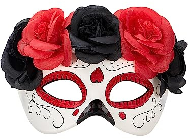 Funidelia | Masque de Catrina deluxe pour femme Tête de mort mexicaine, Halloween, Día de los muertos, Horreur - Accesoires pour Adultes, accessoire pour déguisement - Blanc