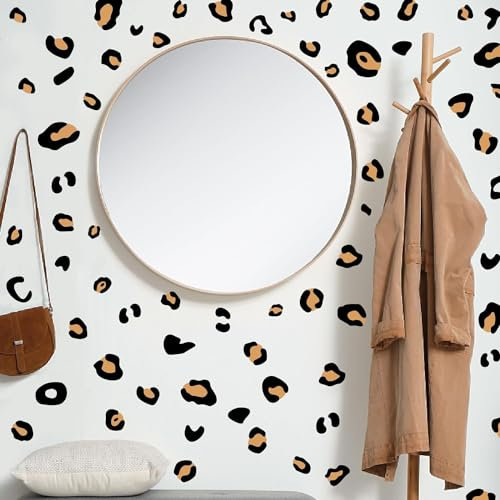 PLIGREAT 202 Stück Leoparden Punkt Wandtattoo für Schlafzimmer Wohnzimmer Modern Leoparden Dot Wandkunst Dekor Sofa Hintergrund Tür Flur Wandaufkleber 2 Blätter Große DIY Wandsticker Heimdekoration