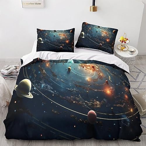 AYSUM Galaxy Planet Duvet Cover Set Kissenbezug Verstecktes Scharnier Bettbezug Baumwolle Universe Bettwäsche Set Wärme Zum Schlafen Steppdeckenbezug Double(200x200cm)