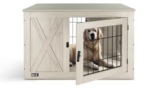 MaxxPet Hundebox Holz, Hundebox für Zuhause, Hundekäfig, Hundehütte Indoor, Gitterbox Hund, Dog Crate, Hundehaus Wohnzimmer, 96x61x64cm, Braun