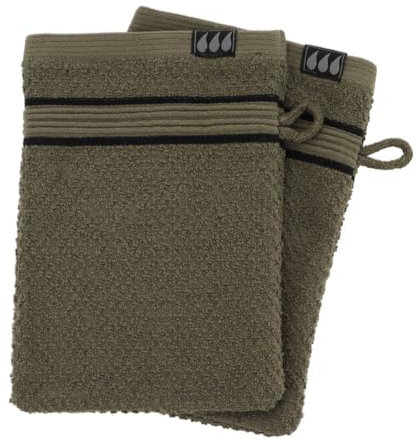 TENDANCE - Set de 2 Gants de Toilette 15x21 cm 100% Coton - Kaki Noir