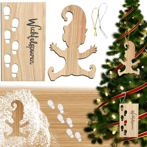 PATRICHOR Wichtel Schablone Zubehör Weihnachten, Wichteltür Fußabdrücke Schneespray Schablonen, Weihnachtswichtel Zubehör Holz Weihnachten Deko für Böden Glass Fenster Door Floor