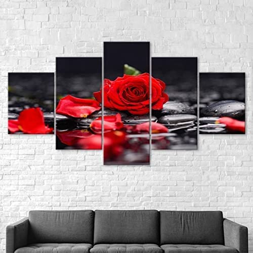 5 Pannelli Su Tela Quadro Su Tela Pianta Del Fiore Della Rosa Rossa 5 Pezzi Quadri Stampa Pannello Pittura Immagini Moderni Murale Arte Moderna Foto Decorazione Da Parete 150×80 Cm -0S0G+I0U