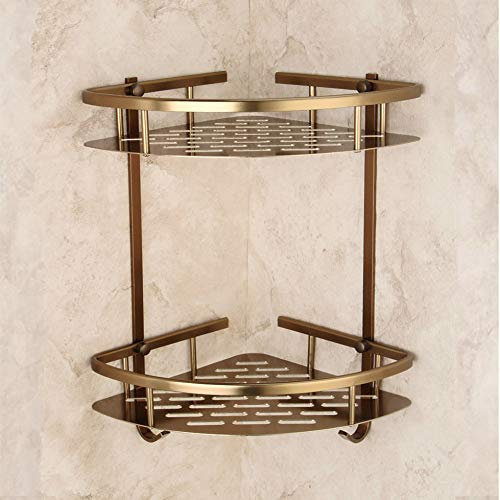 GETREY Shower Caddy, Bathroom Accessories, Wall Antique Bronze Bathroom Triangle Shelves Dual Tier Corner Aluminum Shelf Shower Basket Etagere Mural Shower Caddy Repisa