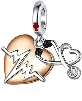 Rimgoris 925 Sterling Silber Charm für Frauen Armbänder Halskette Herzschlag Stethoskop Dangle Charm Geschenk