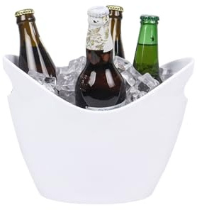 Drink Bucket for Party,Plastic Ice Bucket Wine Cooler Bucket with Handle Champagne Ice Bucket for Parties Home Bar Picnic Cooling Beer Drink-White-3L