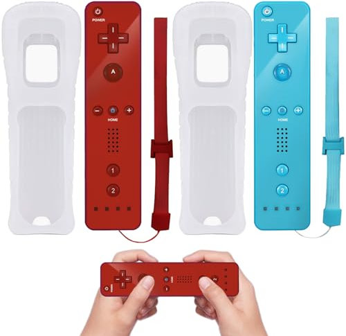 Leikurvo Mando a distancia Wii, 2 mandos de Wii, mando a distancia inalámbrico, conexión de sensor de movimiento, mando de repuesto para consola Wii y Wii, con funda de silicona y correa de mano