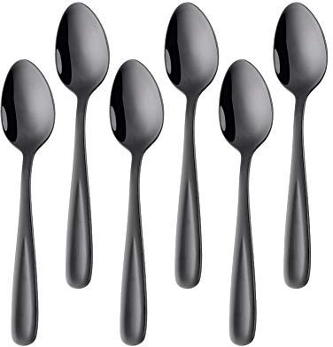 Buyer Star Elegantes Kaffeelöffel-Set aus Edelstahl (6 Stück), perfekt für Espresso, Desserts und mehr, Premium-Qualität, spülmaschinenfest (Schwarz)