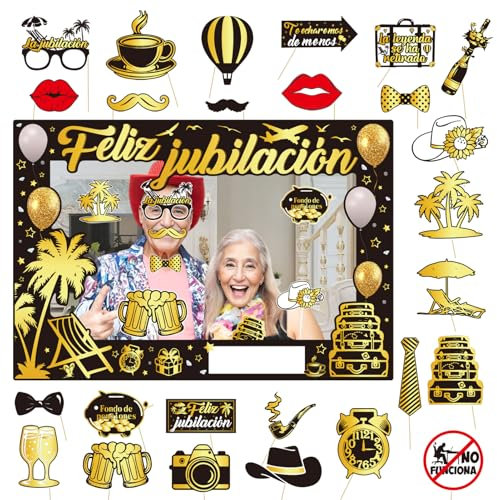 Regalos Jubilacion Feliz Jubilacion Decoracion Español 27 PCS Accesorios Photocall Cumpleaños Foto Props Fotomaton