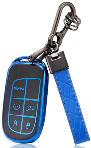 PIFOOG Schlüsselhülle für Jeep mit Schlüsselanhänger, Blau, Cherokee, Grand Cherokee, Kompass, Renegade, 5 Tasten, Autoschlüssel, Schutzhülle, Schutz, Zubehör, Sport, Herren, TPU