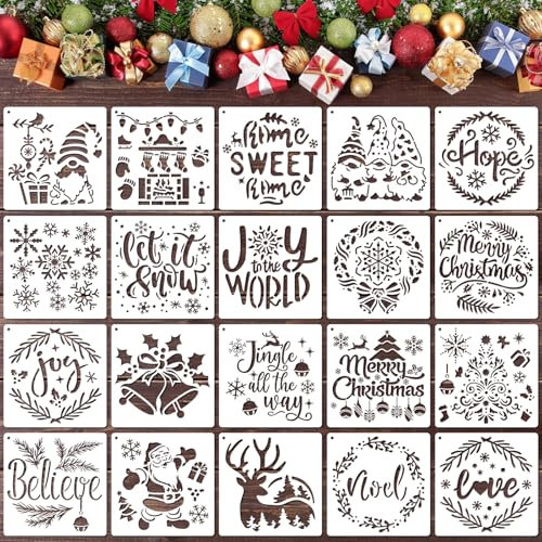 OOTSR 20stk Schablonen Set,15cm Zeichnung Malschablonen DIY Schablonen Santa Kinder Scrapbooking Wiederverwendbar Kunststoff Basteln Holz Deko