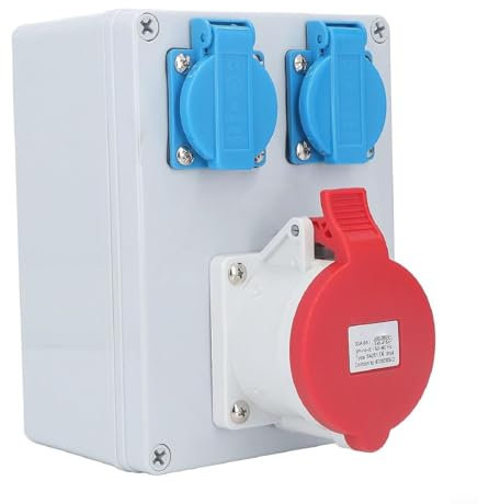 Prise de distribution murale avec CEE 16 A et deux prises 16 A, prise murale combinée avec disjoncteurs pour une utilisation en intérieur/extérieur