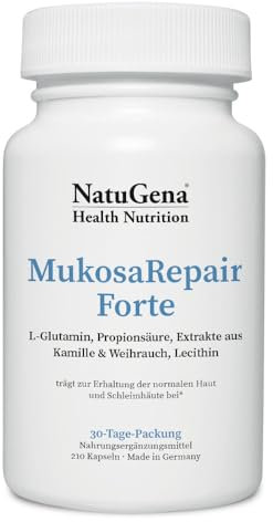 NatuGena MukosaRepair Forte L-Glutamin (2000 mg), L-Alanyl-L-Glutamin (200 mg), Propionsäure (250 mg), Extrakte aus Kamille, Weihrauch, 210 Kapseln