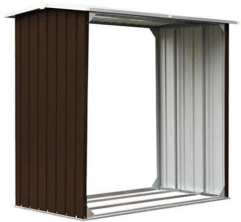Gecheer Capanno,Casetta,Porta Legna,da Giardino,Esterno,in Acciaio Zincato,Marrone,172x91x154 cm,Legnaia da Giardino,Esterno,in Acciaio,Metallo,Portalegna da Giardino in Acciaio