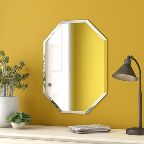 DEENZ Octagonal Bathroom Mirror Wall Mounted, Frameless Modern & Stylish Design With Contemporary Bevelled Edges (40x50 Cm)