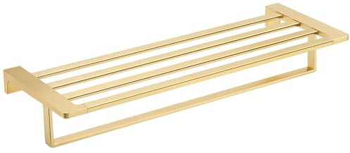 RYing Toallero de Baño,Toallero de Pared 60cm de Acero Inoxidable,Diseño Cuadrado Minimalista,Adecuado para Hotel y Hogar,Cromo (Oro, 60cm)