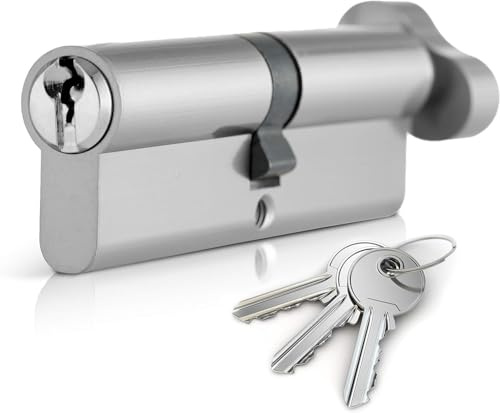 Chrome 50T/50 Thumb Turn Euro Cylinder Lock (100mm), Euro Door Barrel Lock with 3 Keys, Anti-Bump, Anti-Drill, Anti-Pick Door Lock with Key, High Security for Wooden, UPVC and Composite Doors
